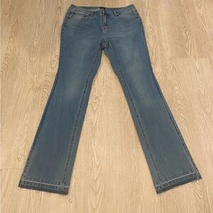 G.I.L.I Flared Leg Medium Wash Raw Hem Ankle Slit Jeans Size 14